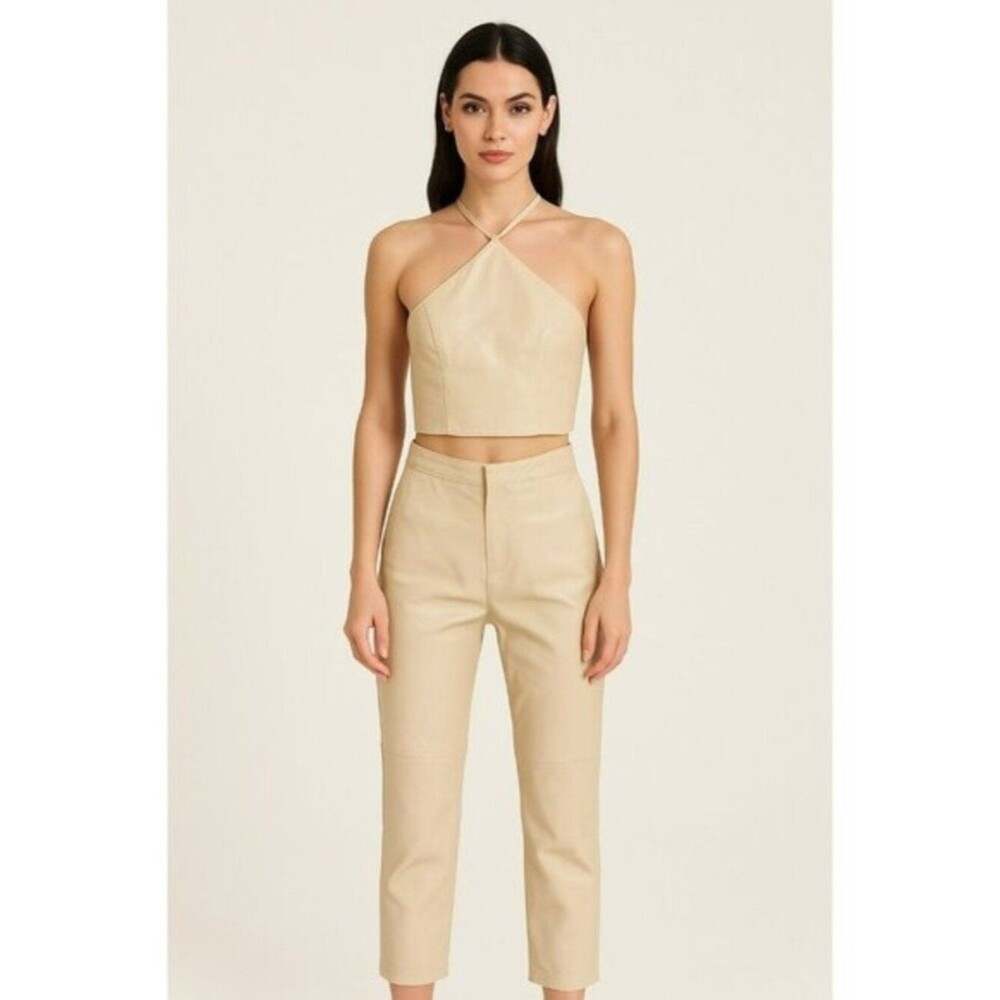 Hugo Buscati Collection Womens Cream Leather Halter Top Size 12